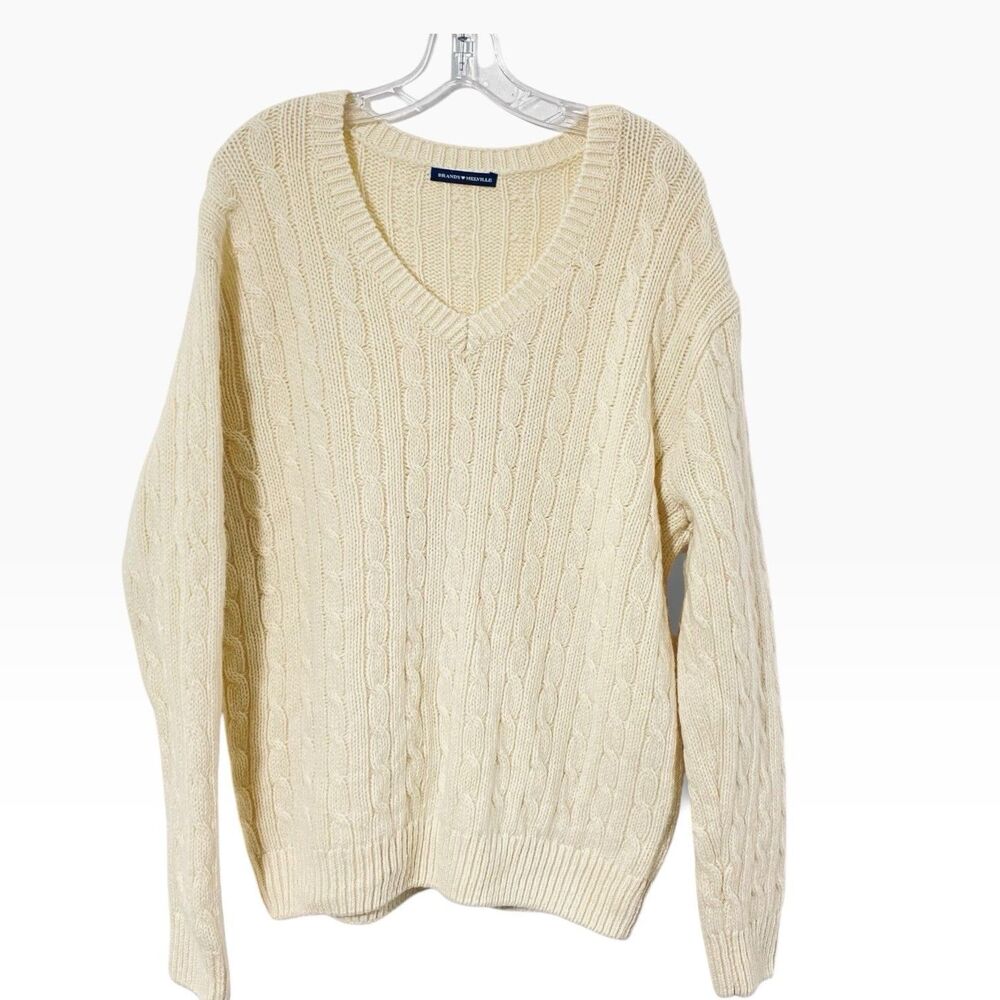 Brandy Melville Oversized Ivory Fisherman Wool Sweater Women's One Size Pullover